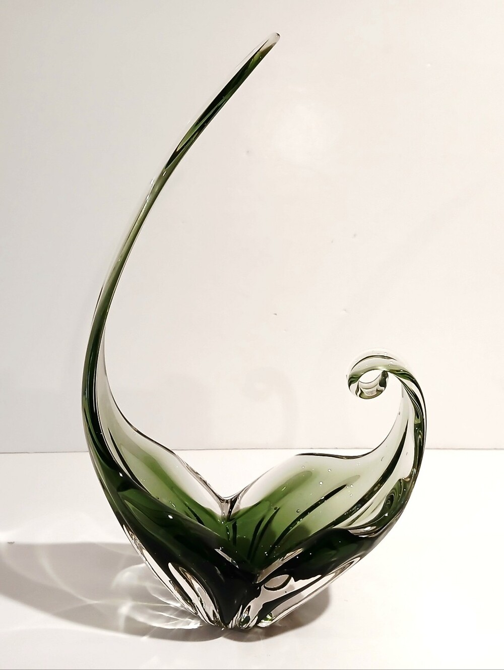 Vintage Art Glass Sculpture - Olive Green Handblown